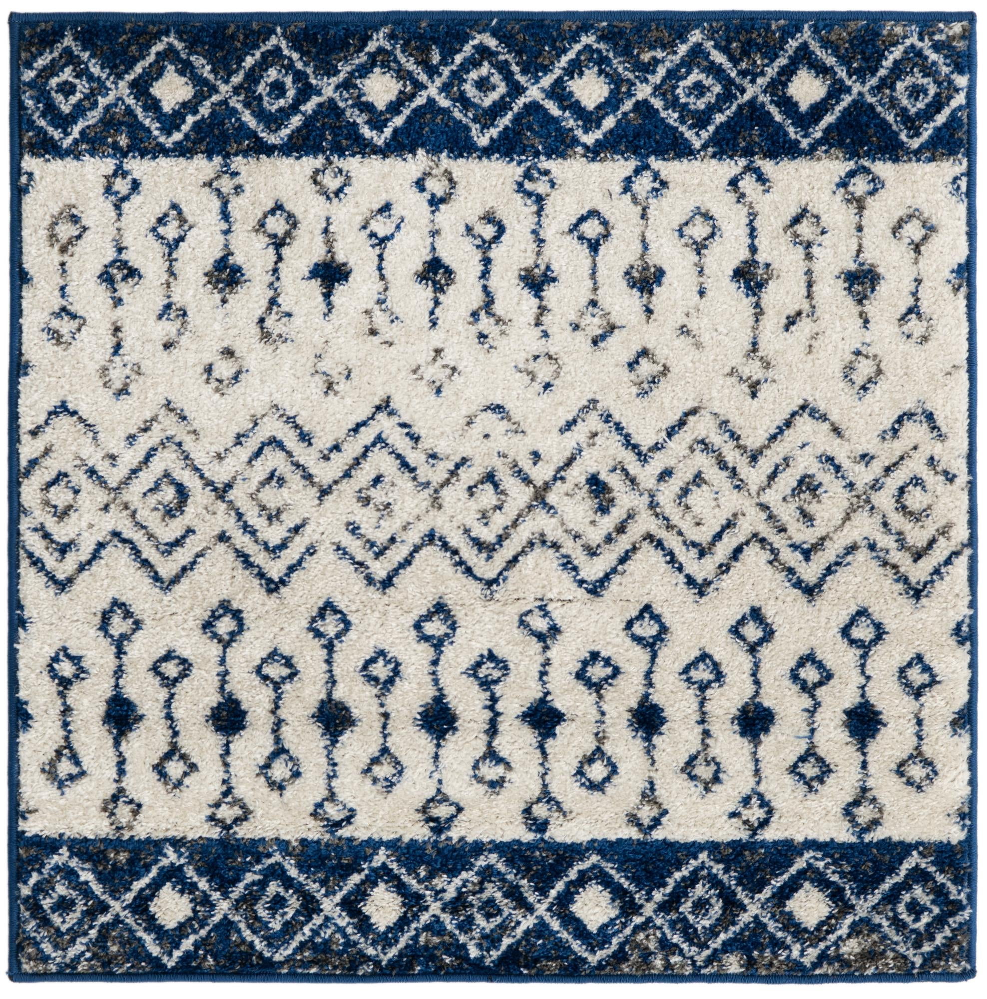 Rugs.com Moroccan Trellis Collection Rug – 3 Ft Square Ivory Navy Blue ...