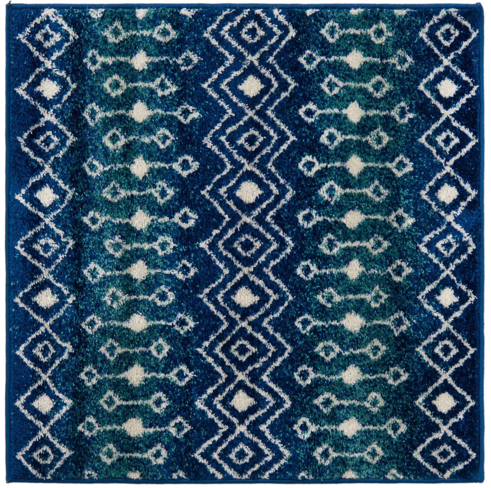 Rugs.com Moroccan Trellis Collection Rug – 3 Ft Square Navy And Teal ...
