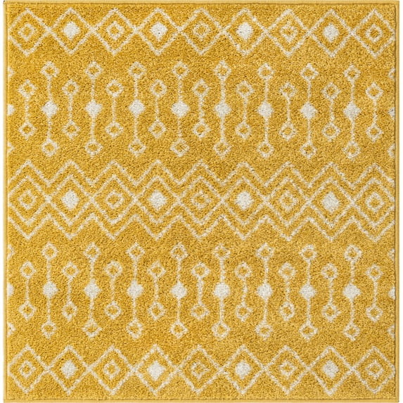 Rugs.com Moroccan Trellis Collection Rug – 3 Ft Square Yellow Medium Rug Perfect For Living Rooms, Kitchens, Entryways