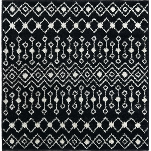Rugs.com Moroccan Trellis Collection Rug – 4 Ft Square Black And White Medium Rug Perfect For Living Rooms, Kitchens, Entryways