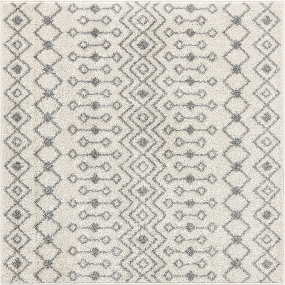 Rugs.com Moroccan Trellis Collection Rug – 4 Ft Square Ivory And Gray Medium Rug Perfect For Living Rooms, Kitchens, Entryways