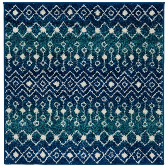 Rugs.com Moroccan Trellis Collection Rug – 4 Ft Square Navy And Teal Medium Rug Perfect For Living Rooms, Kitchens, Entryways