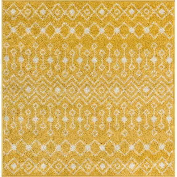 Rugs.com Moroccan Trellis Collection Rug – 4 Ft Square Yellow Medium Rug Perfect For Living Rooms, Kitchens, Entryways