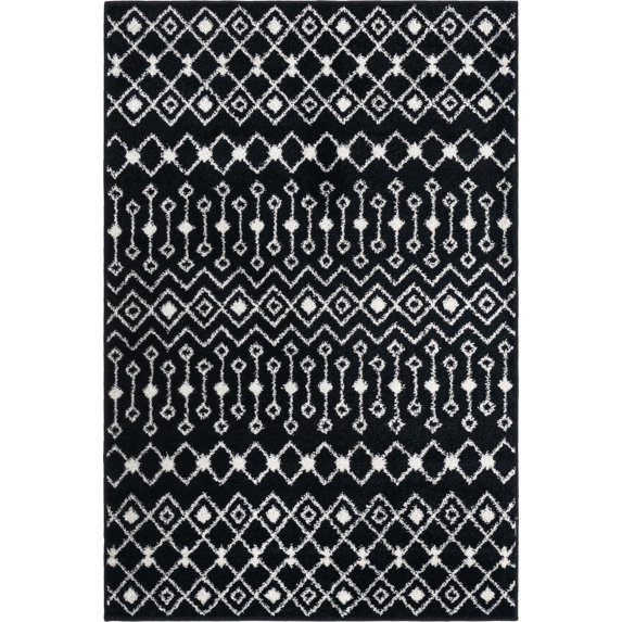 Rugs.com Moroccan Trellis Collection Rug – 4' x 6' Black And White Medium Rug Perfect For Entryways, Kitchens, Breakfast Nooks, Accent Pieces