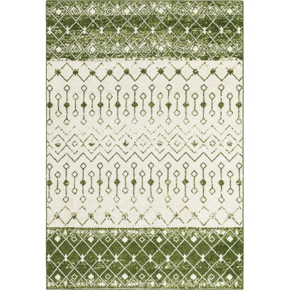 Rugs.com Moroccan Trellis Collection Rug – 4' x 6' Ivory Green Medium Rug Perfect For Entryways, Kitchens, Breakfast Nooks, Accent Pieces