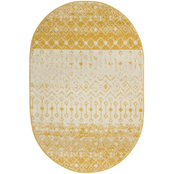 Rugs.com Moroccan Trellis Collection Rug – 4' x 6' Oval Ivory And Yellow Medium Rug Perfect For Living Rooms, Large Dining Rooms, Open Floorplans