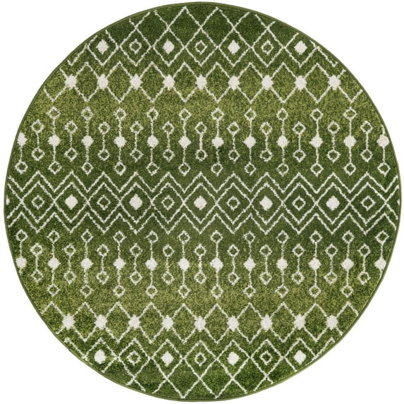 Rugs.com Moroccan Trellis Collection Rug – 5 Ft Round Green Medium Rug Perfect For Kitchens, Dining Rooms
