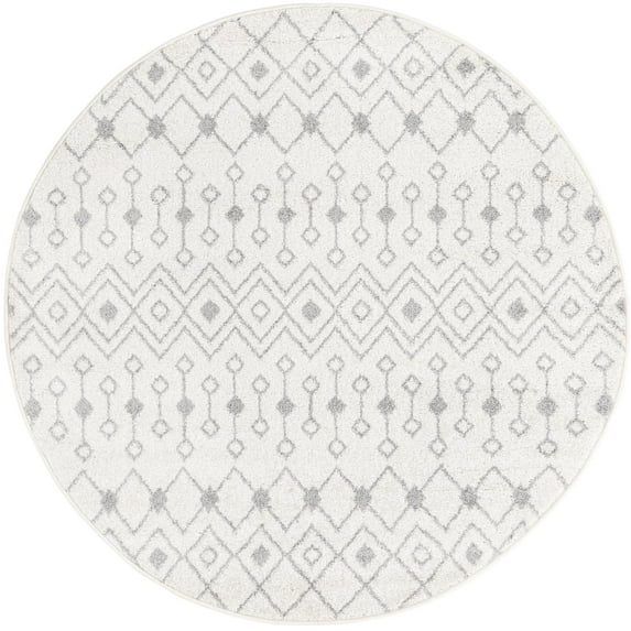 Rugs.com Moroccan Trellis Collection Rug – 5 Ft Round Ivory And Gray Medium Rug Perfect For Kitchens, Dining Rooms