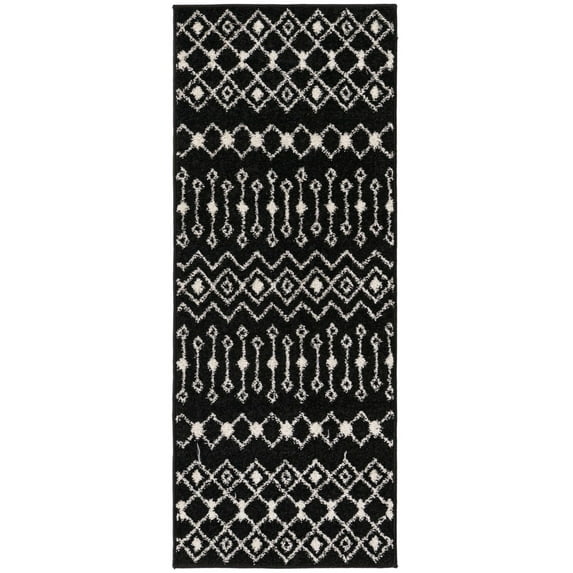Rugs.com Moroccan Trellis Collection Rug – 5 Ft Runner Black And White Medium Rug Perfect For Hallways, Entryways