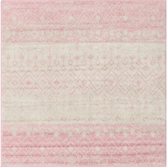 Rugs.com Moroccan Trellis Collection Rug – 5 Ft Square Ivory And Pink Medium Rug Perfect For Living Rooms, Kitchens, Entryways