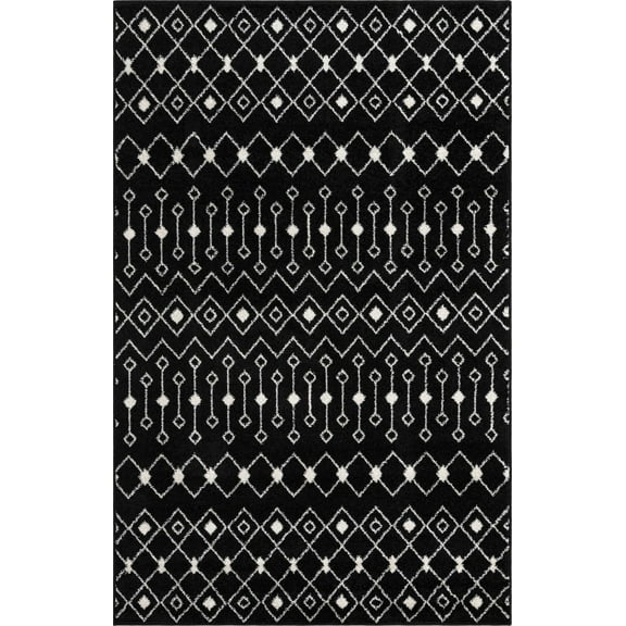 Rugs.com Moroccan Trellis Collection Rug – 5' x 8' Black And White Medium Rug Perfect For Bedrooms, Dining Rooms, Living Rooms