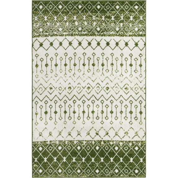 Rugs.com Moroccan Trellis Collection Rug – 5' x 8' Ivory Green Medium Rug Perfect For Bedrooms, Dining Rooms, Living Rooms