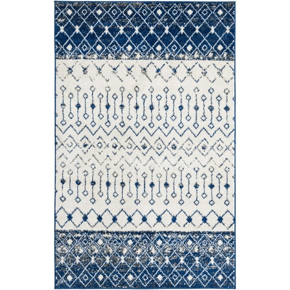 Rugs.com Moroccan Trellis Collection Rug – 5' x 8' Ivory Navy Blue Medium Rug Perfect For Bedrooms, Dining Rooms, Living Rooms