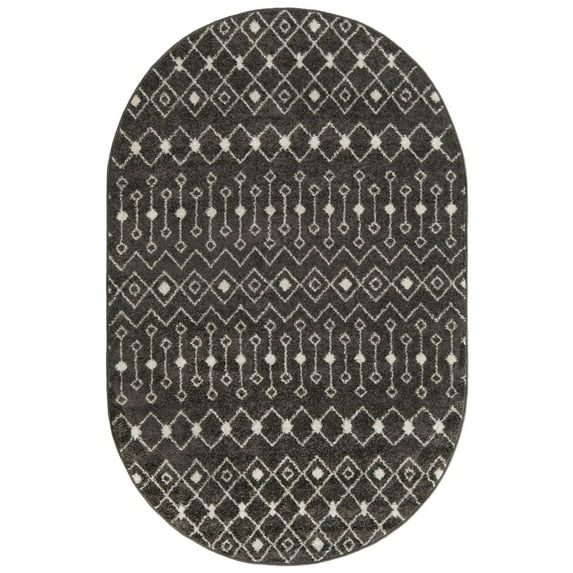 Rugs.com Moroccan Trellis Collection Rug – 5' x 8' Oval Dark Gray Medium Rug Perfect For Living Rooms, Large Dining Rooms, Open Floorplans