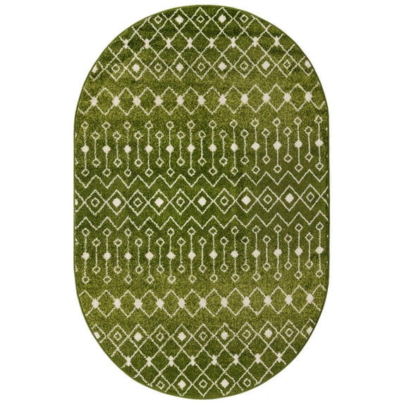 Rugs.com Moroccan Trellis Collection Rug – 5' x 8' Oval Green Medium Rug Perfect For Living Rooms, Large Dining Rooms, Open Floorplans