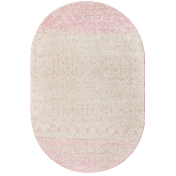 Rugs.com Moroccan Trellis Collection Rug – 5' x 8' Oval Ivory And Pink Medium Rug Perfect For Living Rooms, Large Dining Rooms, Open Floorplans