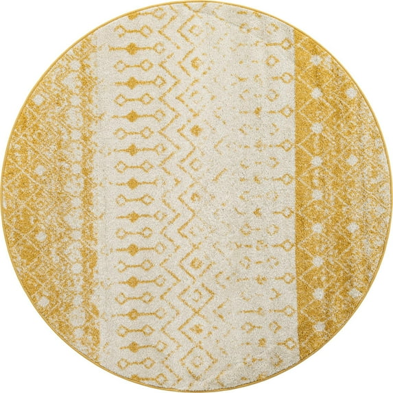 Rugs.com Moroccan Trellis Collection Rug – 6 Ft Round Ivory And Yellow Medium Rug Perfect For Kitchens, Dining Rooms