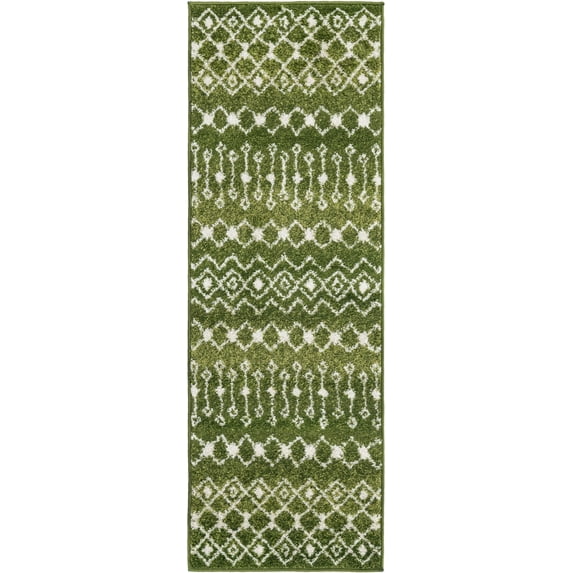 Rugs.com Moroccan Trellis Collection Rug – 6 Ft Runner Green Medium Rug Perfect For Hallways, Entryways