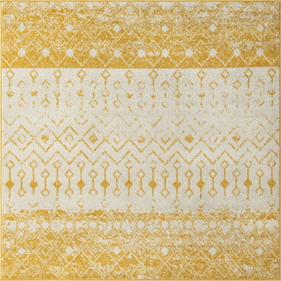 Rugs.com Moroccan Trellis Collection Rug – 6 Ft Square Ivory And Yellow Medium Rug Perfect For Living Rooms, Kitchens, Entryways