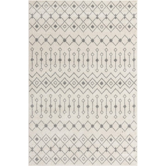 Rugs.com Moroccan Trellis Collection Rug – 6' x 9' Ivory And Gray Medium Rug Perfect For Bedrooms, Dining Rooms, Living Rooms