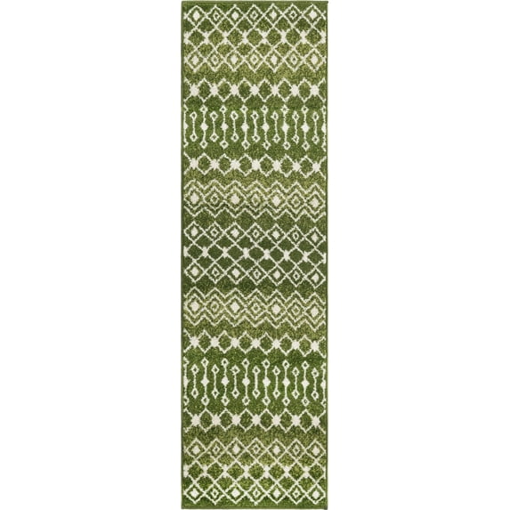 Rugs.com Moroccan Trellis Collection Rug – 7 Ft Runner Green Medium Rug Perfect For Hallways, Entryways