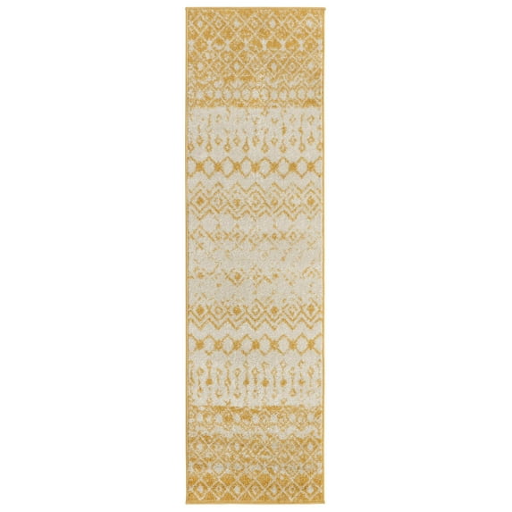 Rugs.com Moroccan Trellis Collection Rug – 7 Ft Runner Ivory And Yellow Medium Rug Perfect For Hallways, Entryways