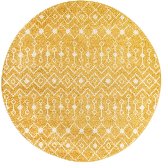 Rugs.com Moroccan Trellis Collection Rug – 8 Ft Round Yellow Medium Rug Perfect For Kitchens, Dining Rooms