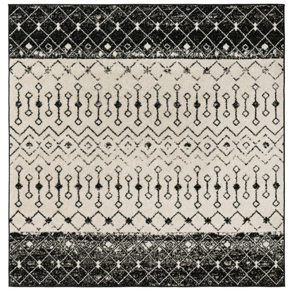 Rugs.com Moroccan Trellis Collection Rug – 8 Ft Square Black And White Medium Rug Perfect For Living Rooms, Kitchens, Entryways