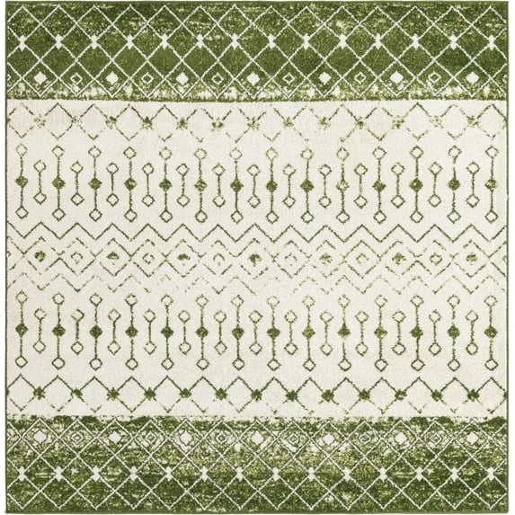 Rugs.com Moroccan Trellis Collection Rug – 8 Ft Square Ivory Green Medium Rug Perfect For Living Rooms, Kitchens, Entryways
