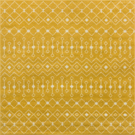 Rugs.com Moroccan Trellis Collection Rug – 8 Ft Square Yellow Medium Rug Perfect For Living Rooms, Kitchens, Entryways