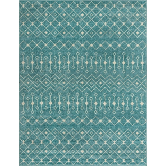 Rugs.com Moroccan Trellis Collection Rug – 8' x 10' Aqua Blue Medium Rug Perfect For Living Rooms, Large Dining Rooms, Open Floorplans