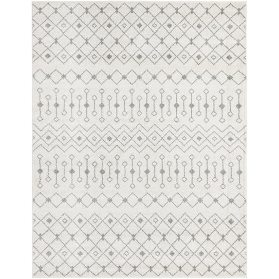 Rugs.com Moroccan Trellis Collection Rug – 8' x 10' Ivory And Gray Medium Rug Perfect For Living Rooms, Large Dining Rooms, Open Floorplans