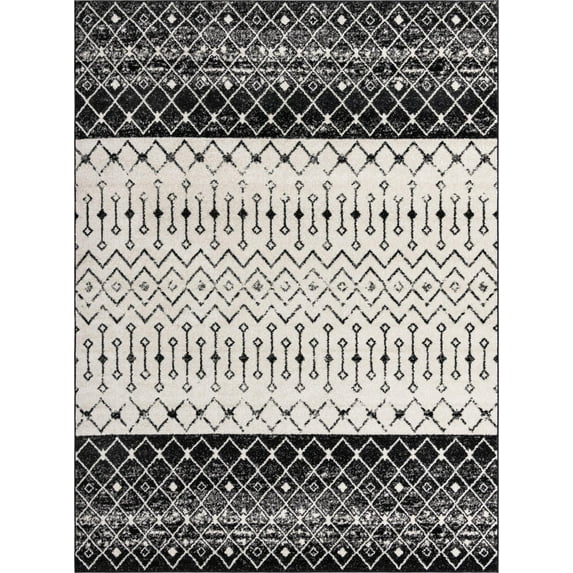 Rugs.com Moroccan Trellis Collection Rug – 9' x 12' Black And White Medium Rug Perfect For Living Rooms, Large Dining Rooms, Open Floorplans