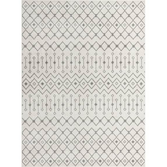 Rugs.com Moroccan Trellis Collection Rug – 9' x 12' Ivory And Gray Medium Rug Perfect For Living Rooms, Large Dining Rooms, Open Floorplans