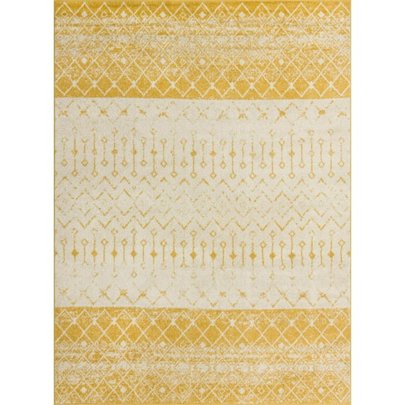 Rugs.com Moroccan Trellis Collection Rug – 9' x 12' Ivory And Yellow Medium Rug Perfect For Living Rooms, Large Dining Rooms, Open Floorplans