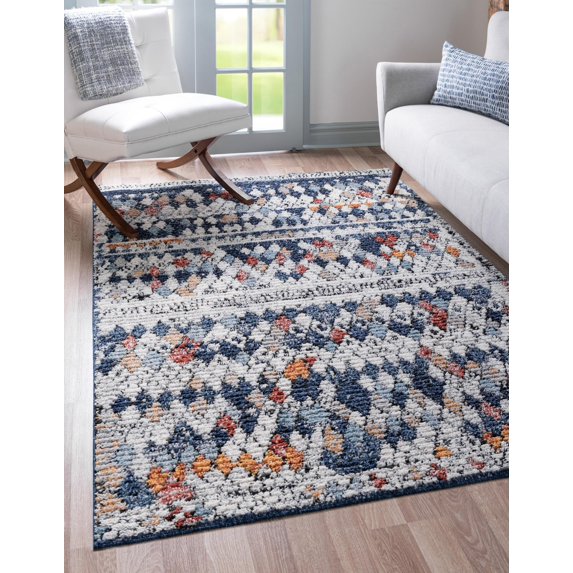 Rugs.com Morocco Collection Rug – 4' x 6' Navy Blue High-Pile Rug Perfect For Living Rooms, Large Dining Rooms, Open Floorplans