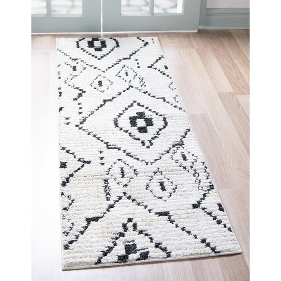Rugs.com Morocco Collection Rug – 6 Ft Runner Ivory High-Pile Rug Perfect For Hallways, Entryways