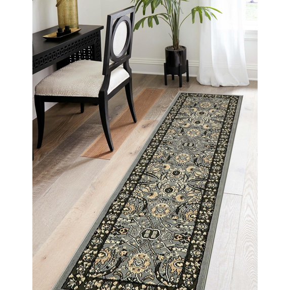 Rugs.com Neda Collection Rug – 10 Ft Runner Dark Gray Low Rug Perfect For Hallways, Entryways