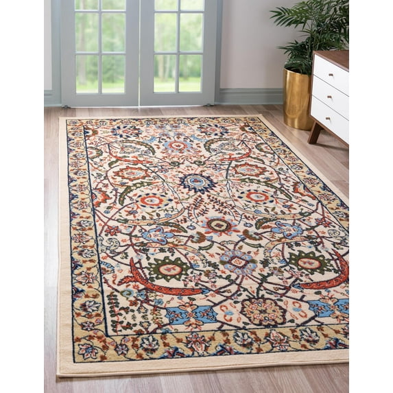 Rugs.com Neda Collection Rug – 4' x 6' Cream Low Rug Perfect For Entryways, Kitchens, Breakfast Nooks, Accent Pieces