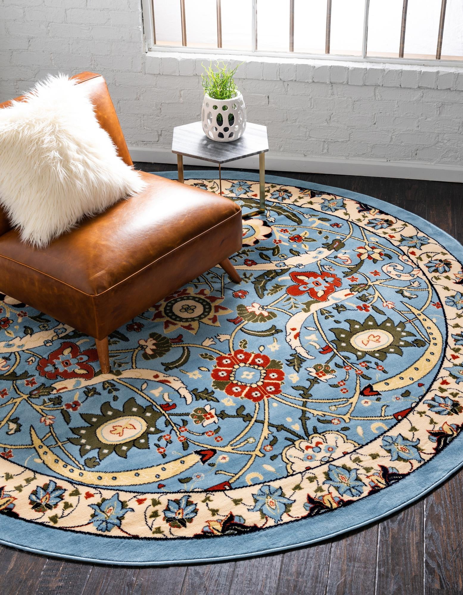 Rugs.com Neda Collection Rug – 8 Ft Round Blue Low Rug Perfect For ...