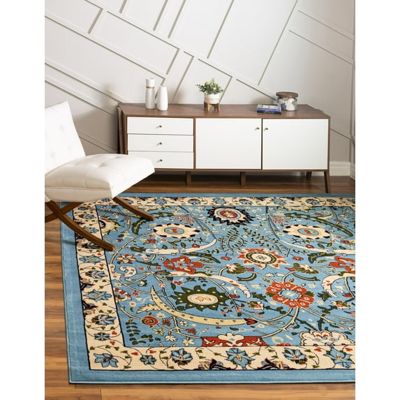 Rugs.com Neda Collection Rug – 8 Ft Square Blue Low Rug Perfect For Living Rooms, Kitchens, Entryways