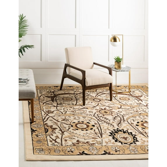 Rugs.com Neda Collection Rug – 8 Ft Square Ivory Low Rug Perfect For Living Rooms, Kitchens, Entryways