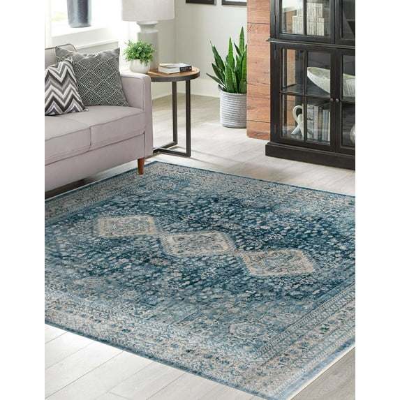 Rugs.com Newport Collection Rug – 10' 2 Square Navy Blue Medium Rug Perfect For Living Rooms, Kitchens, Entryways