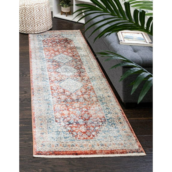 Rugs.com Newport Collection Rug – 2' 7 x 10' 2 Runner Red Medium Rug Perfect For Hallways, Entryways