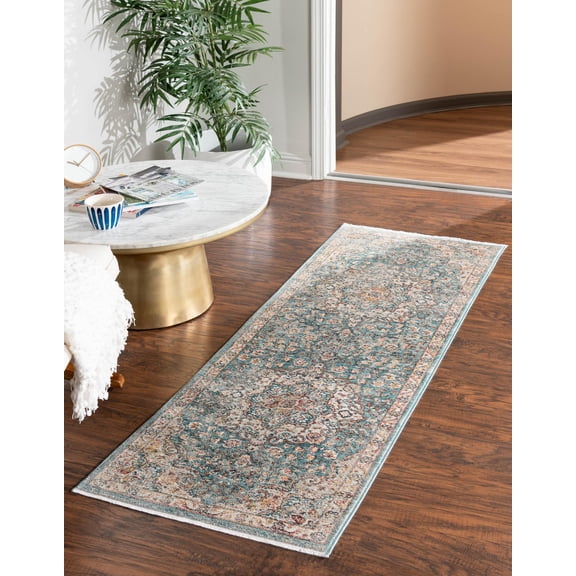 Rugs.com Newport Collection Rug – 2' x 6' Runner Blue Medium Rug Perfect For Hallways, Entryways
