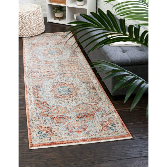 Rugs.com Newport Collection Rug – 2' x 8' Runner Red Medium Rug Perfect For Hallways, Entryways