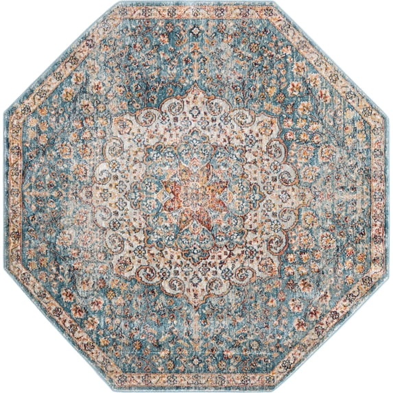 Rugs.com Newport Collection Rug – 4' Octagon Blue Medium Rug Perfect For Living Rooms, Kitchens, Entryways