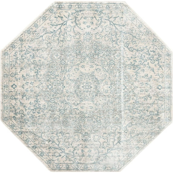 Rugs.com Newport Collection Rug – 4' Octagon Gray Medium Rug Perfect For Living Rooms, Kitchens, Entryways