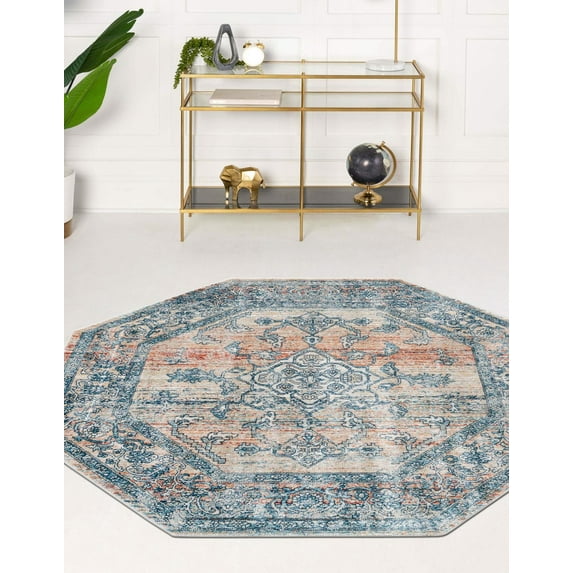 Rugs.com Newport Collection Rug – 4' Octagon Multi Medium Rug Perfect For Living Rooms, Kitchens, Entryways