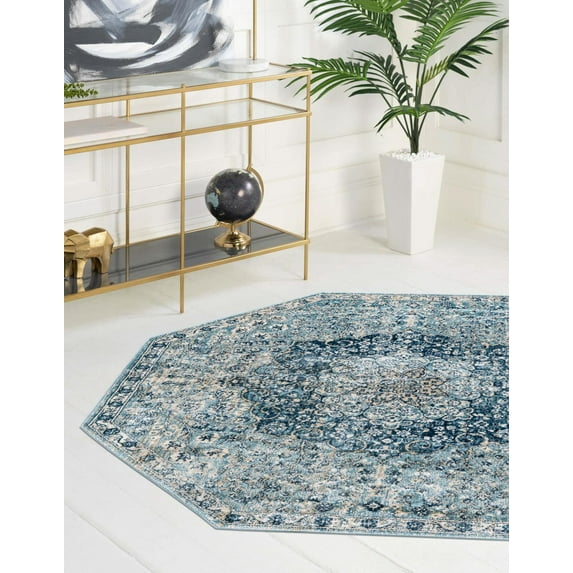 Rugs.com Newport Collection Rug – 4' Octagon Navy Blue Medium Rug Perfect For Living Rooms, Kitchens, Entryways